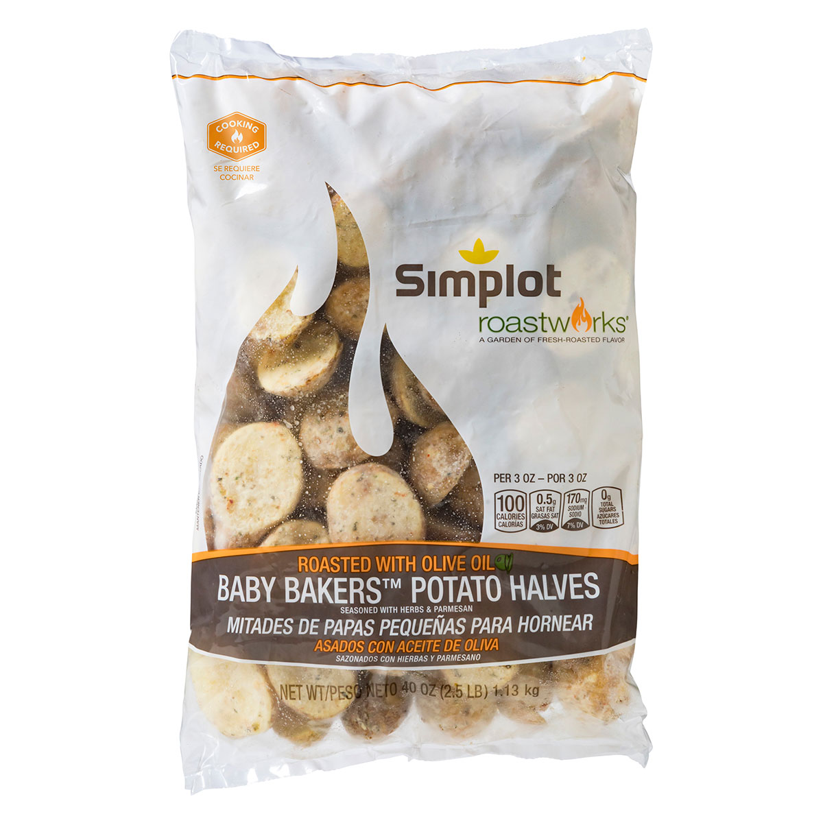 Simplot RoastWorks® Baby Bakers™ Halves with Herbs & Parmesan, Front Innerpack