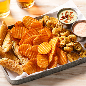 Simplot SeasonedCRISP® Delivery+® Savory Battered Slice, Skin On, Styled