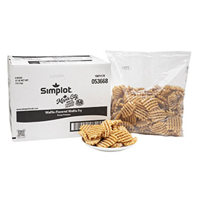 Simplot Maple City® Potatoes Waffle Flavored Waffle Fries, Skin Off, Styled