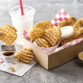 Simplot Maple City® Potatoes Waffle Flavored Waffle Fries, Skin Off, In Use