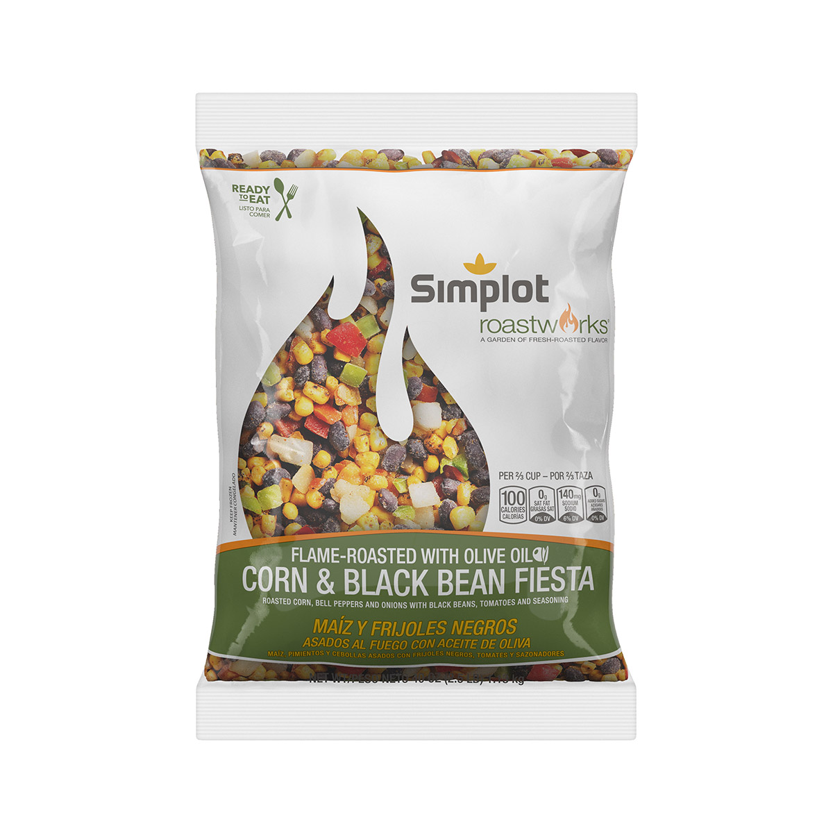 Simplot RoastWorks® RTE Flame-Roasted Corn and Black Bean Fiesta Blend, Front Innerpack