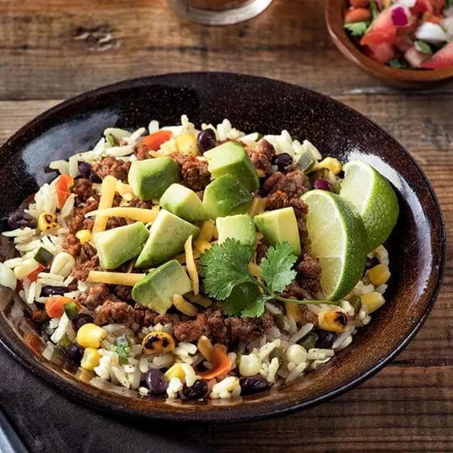 Cilantro Lime Beef Taco Bowl Recipe Card