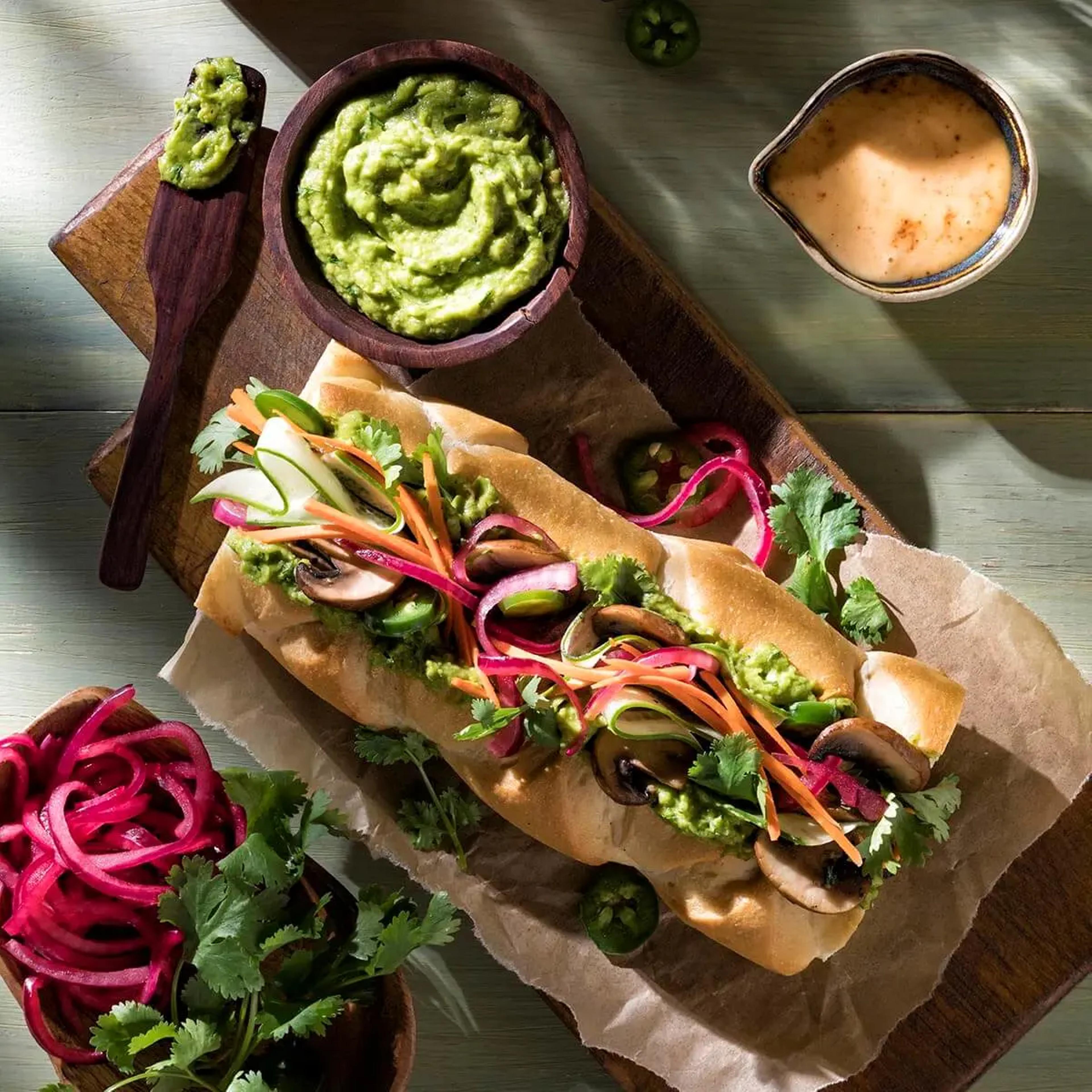 Vegan Avocado Banh Mi with Dill Pickle Avocado